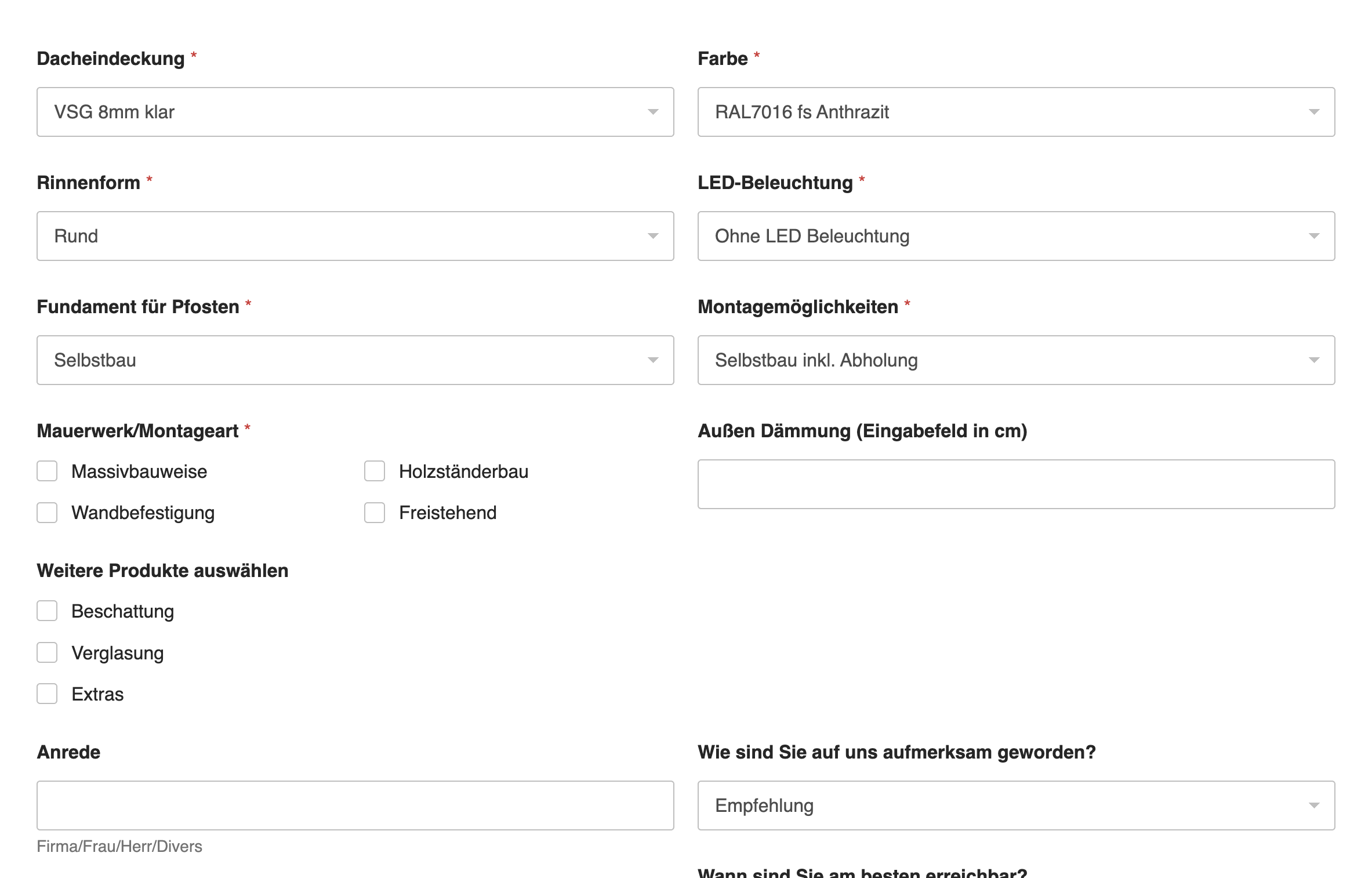 Statisches Anfrageformular ohne 3D-Konfigurator